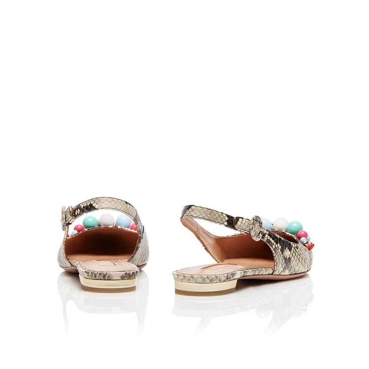 Women's Snakeskin Slingback Shoes Bonbon Pointy Toe Flats |FSJ Shoes