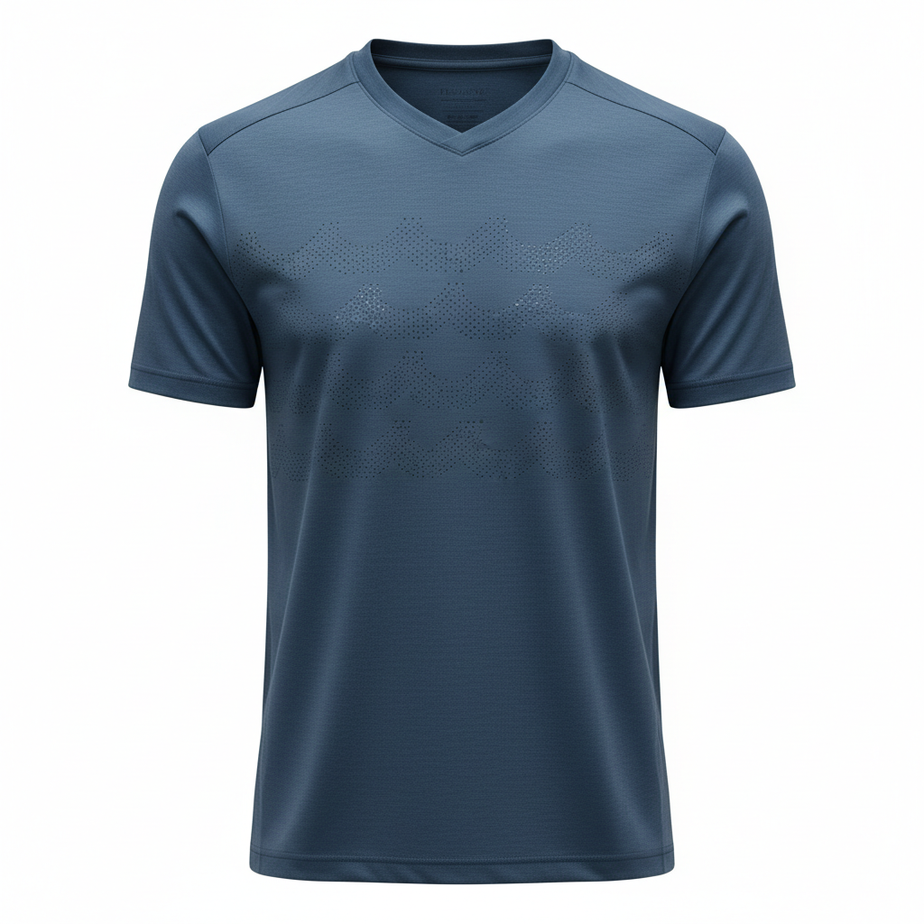 thesupersurf Blue V-neck Performance T-shirt with Mountain Pattern