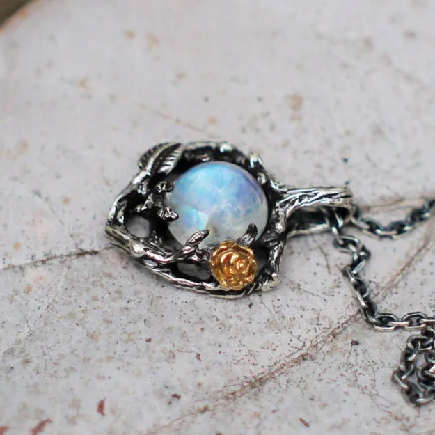 Synthetic Moonstone Rose Pendant