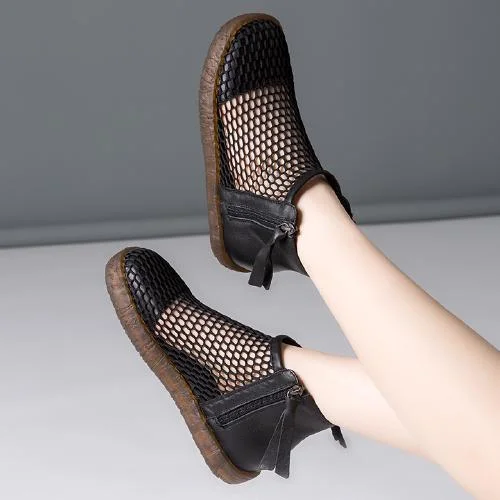 Budgetg Sandals Women's Shoe Fashion Soft Comfortable Breathable Leather Hollow Net Boots New Casual Flat Sports Women's Boots