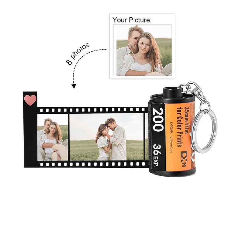 Personalized 8 Pictures Photo Keychain Film Camera Roll Multiphoto Colorful Romantic Gifts