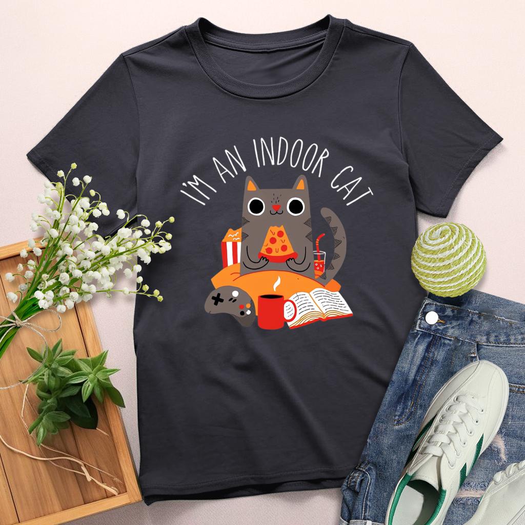 I'm an Indoor cat Round Neck T-shirt-0025216-Guru-buzz