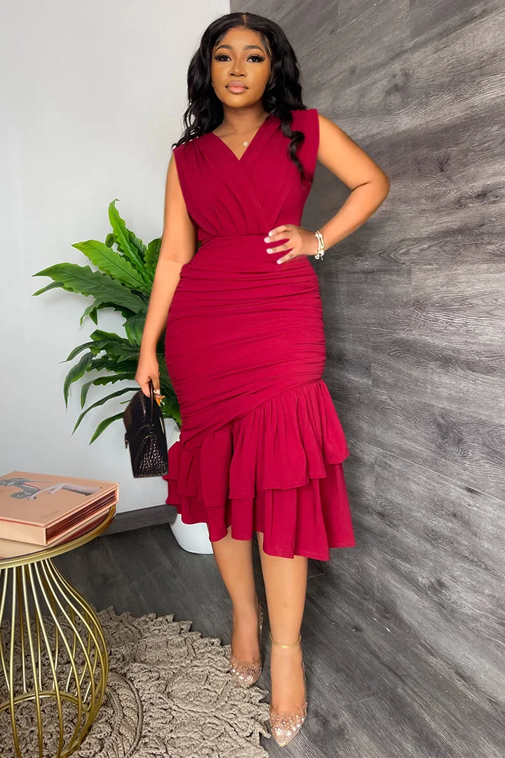 Sleeveless Irregular Ruffle Midi Dresseses