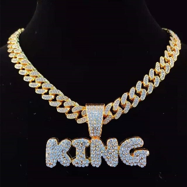 YOY-Men Hip Hop KING Letters Pendant Necklace