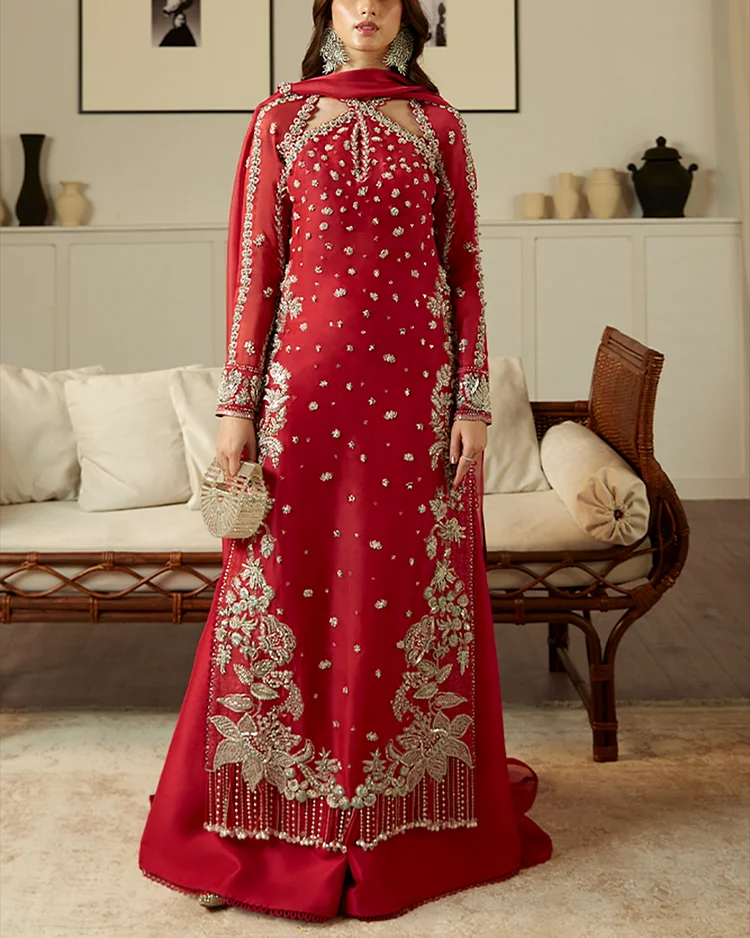 Women' Long Sleeve Embroidered Tassel Dress