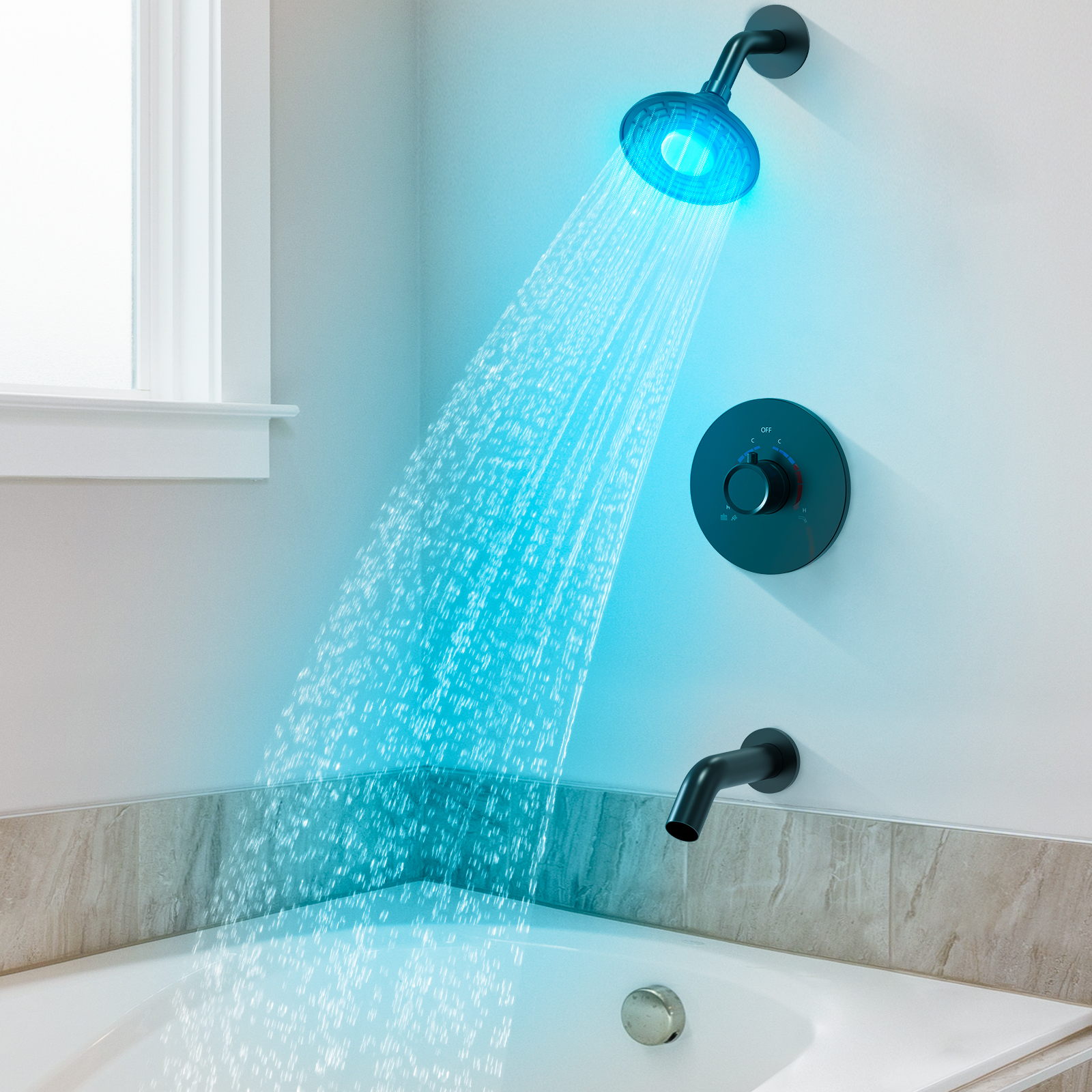 SFS1021BK5 EVERSTEIN LED Shower Head Faucet Set with Roughin Valve