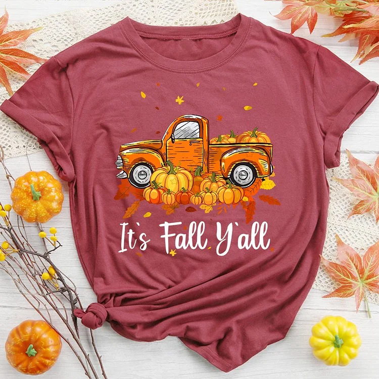 Truck It's Fall Y'all Pumpkins Thanksgiving T-Shirt-08546