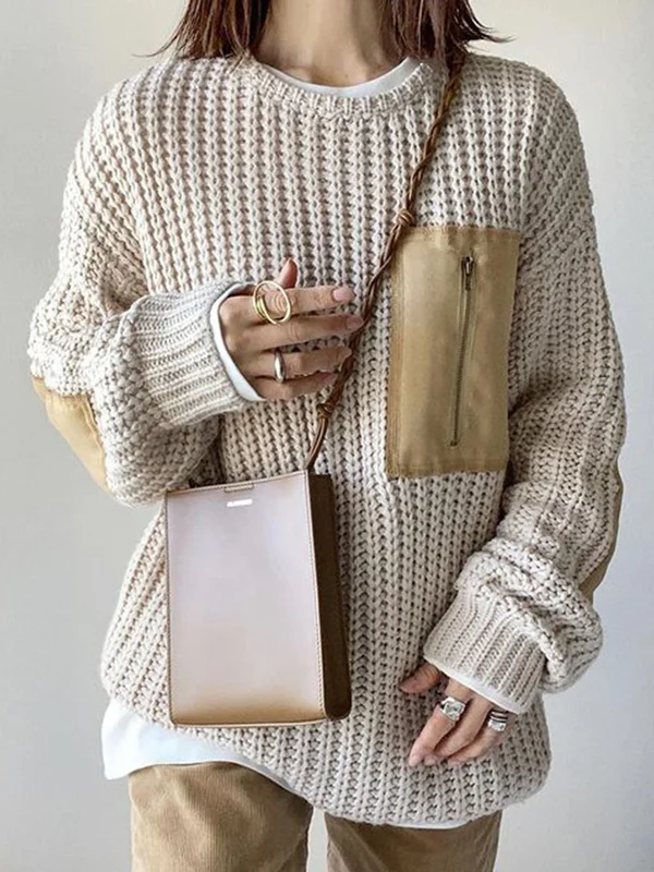 Retro Loose Splicing Knitted Sweater
