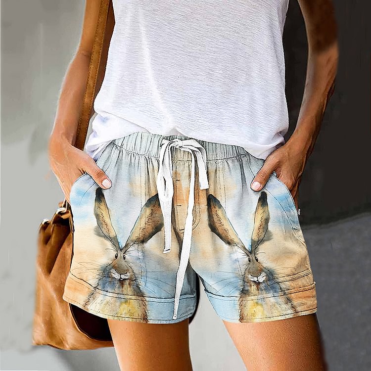 VChics Easter Bunny Gradient Print Casual Shorts