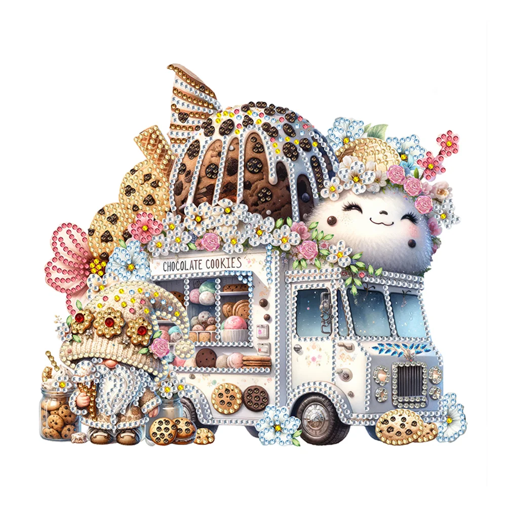 Partial Special-shaped Crystal Rhinestone Diamond Painting - Goblins Ice Cream Car(Canvas|30*30cm)