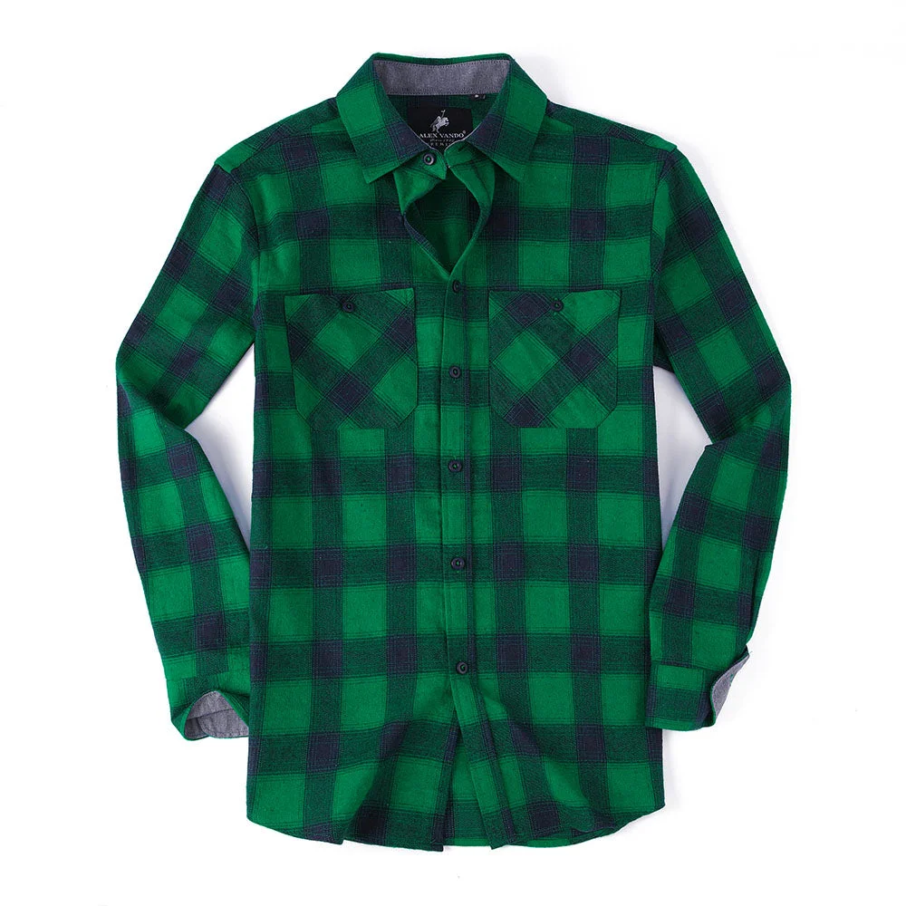 Fashion Button Down Flannel Shirt Navy/Green