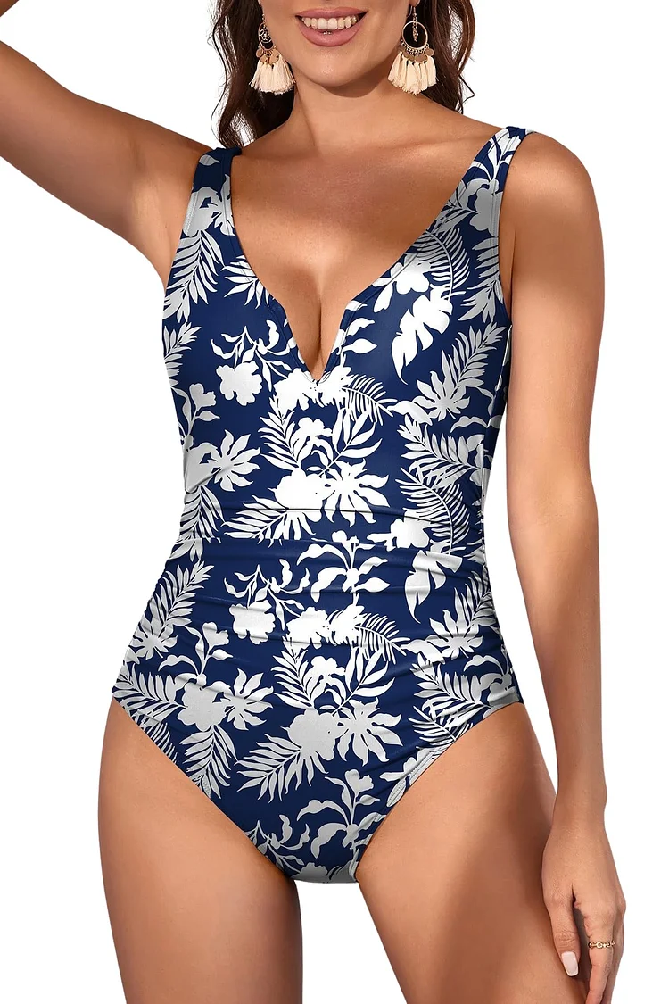 Tummy Control V Neck One Piece Swimsuits