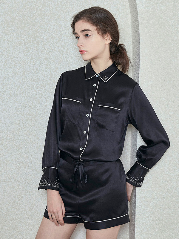 Silk Pajamas For Women With Rhinestones Decoration REAL SILK LIFE