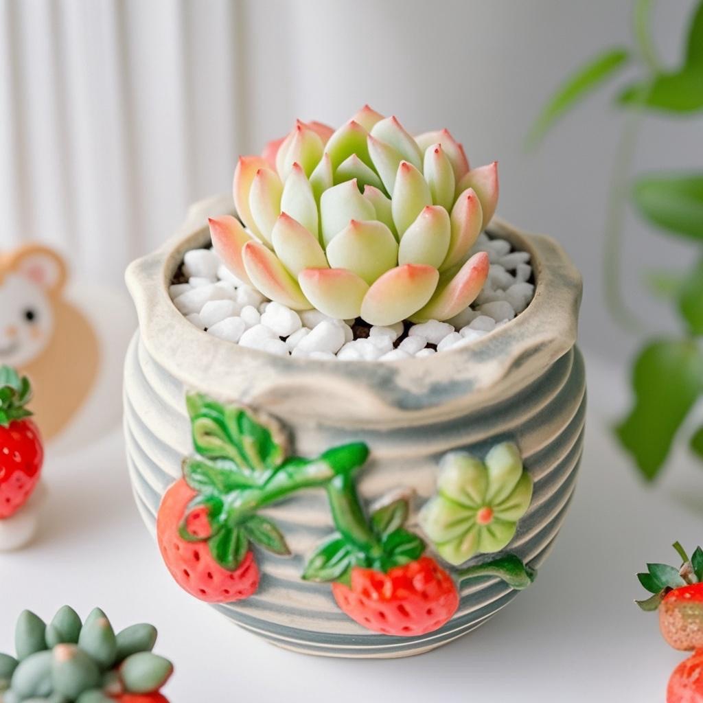 Unique Strawberry-Themed Ceramic Flower Pot