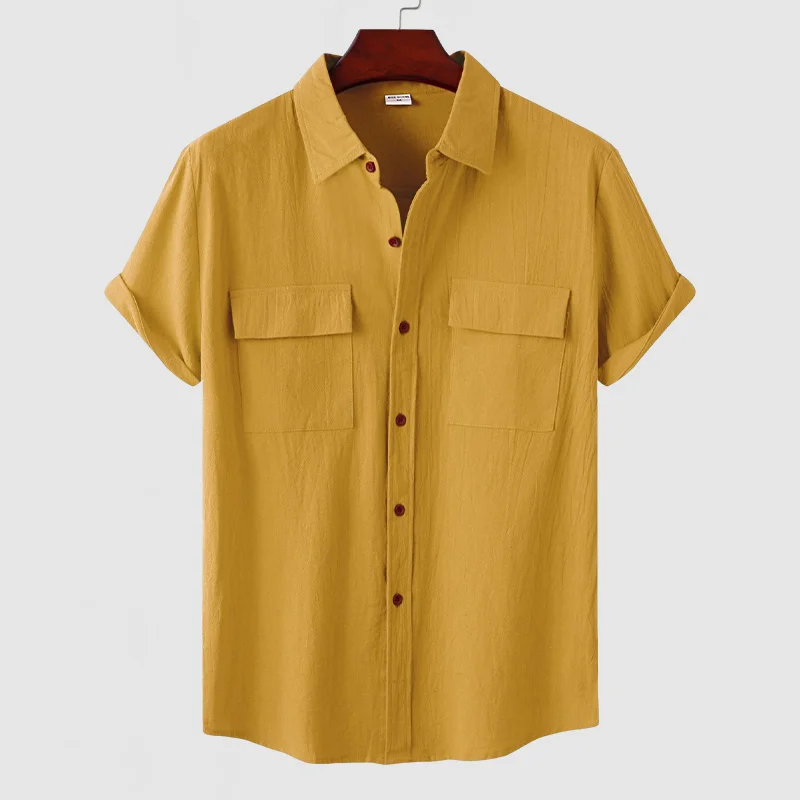 Men's Natural Cotton Linen Short Sleeve Shirt