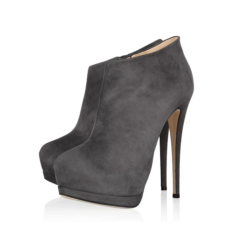Dark Grey Suede Platform Ankle Boots with Stiletto Heel Vdcoo