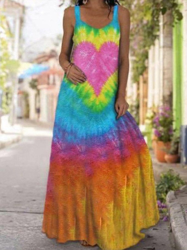 Casual A-Line Crew Neck Gradient Dresses P10453