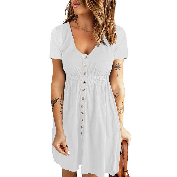 Casual V-Neck Button Down Dress