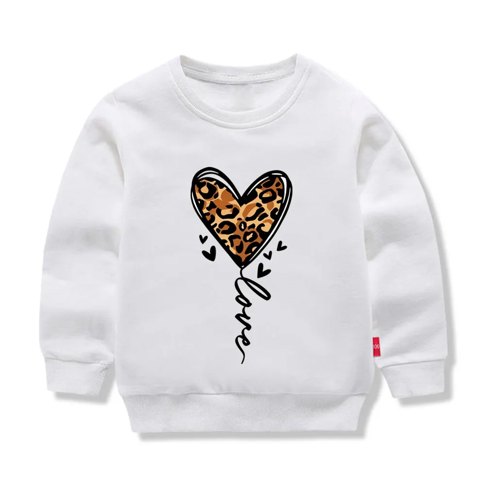 【12M-11Y】Kids Heart-shaped Leopard Print Cartoon Print Sweatshirt