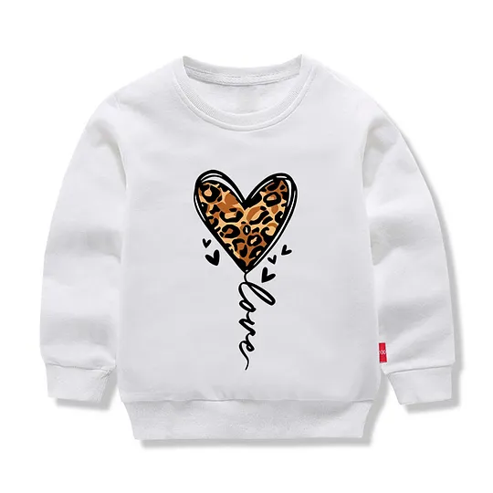 【12M-11Y】Kids Heart-shaped Leopard Print Cartoon Print Sweatshirt