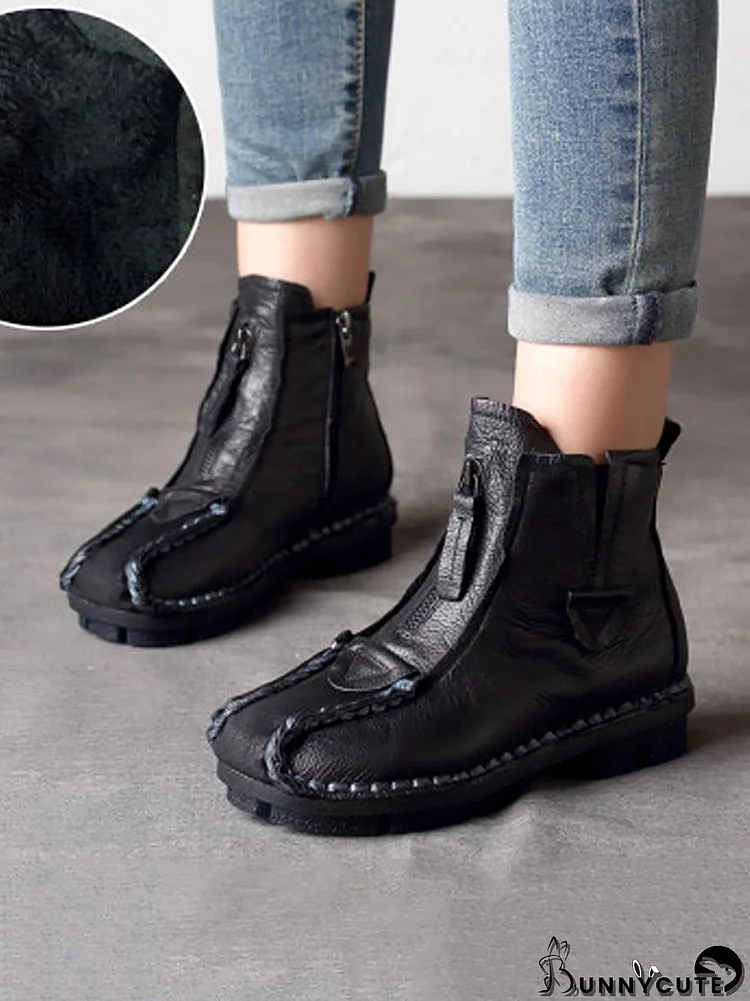 Winter Vintage Genuine Leather Stitching Boots