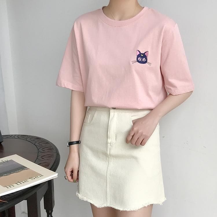 4 Colors Sailormoon And Luna T-shirt S13060