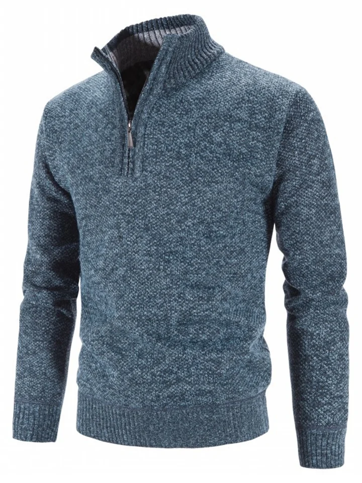 Men's Pullover Sweater Jumper Fleece Sweater Ribbed Knit Regular Knitted Solid Color Standing Collar Keep Warm Modern Contemporary Work Daily Wear Clothing Apparel Spring & Fall Blue Light Grey M L-JRSEE