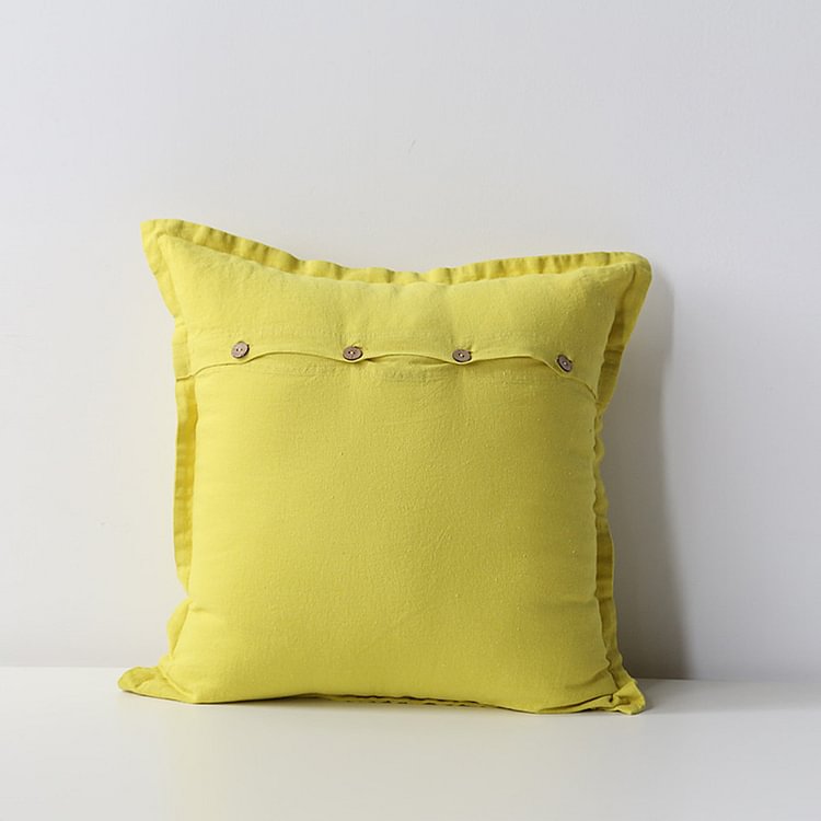 Yellow 100% Flax Linen Pillowcases With Shell Button-ChouChouHome