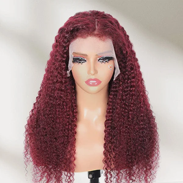 4C Edges Burgundy Curly 13X4 Lace Front Wig Human Hair