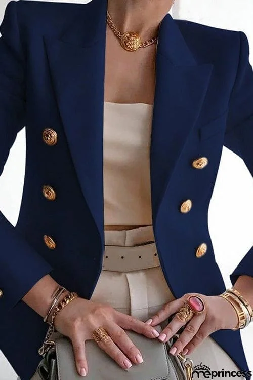Fashion Chic Solid Long Sleeve Buttons Slim Coat