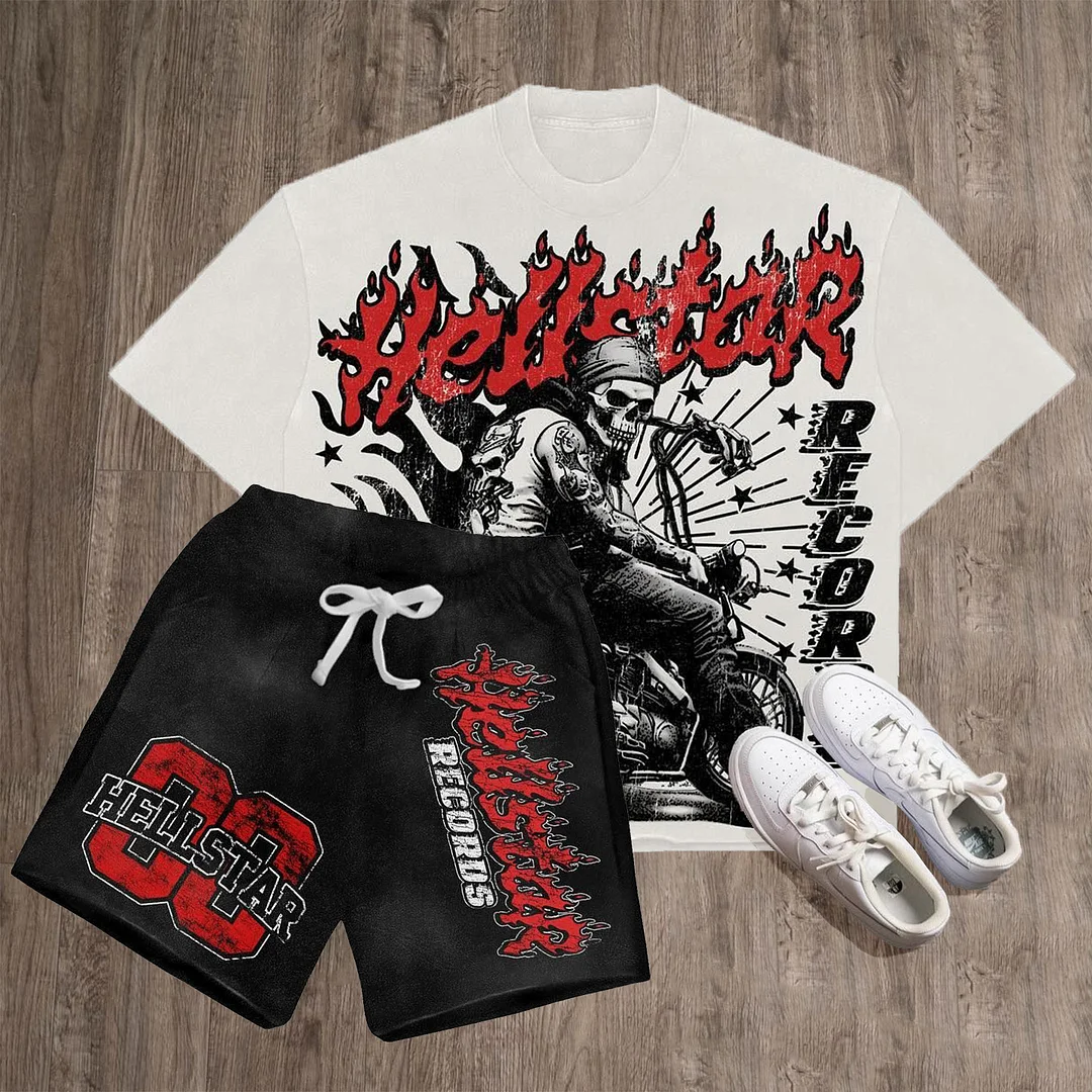 Hellstar Skull Print T-Shirt Shorts Two-Piece Set