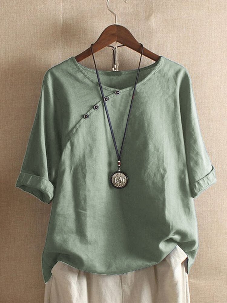 Solid Color Short Sleeve Button T shirt For Women P1699625