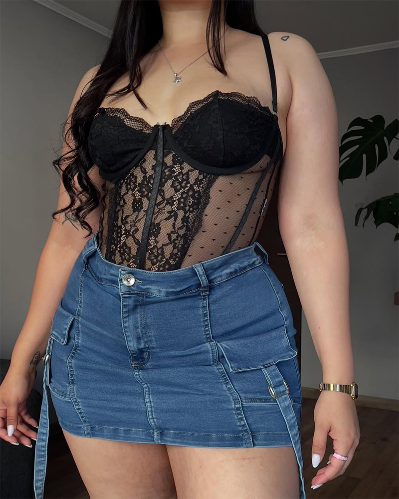 Lined Denim Cargo Shorts Skirt (Pre-Sale)