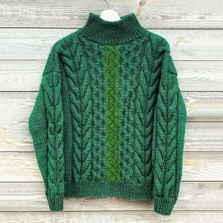 Women'S Celtic Knotted Creative Patchwork Aran Sweater