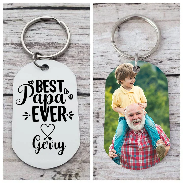 Personalized Photo and Name Keychain for Papa "Best Papa Ever" Grandparents' Day Gift 