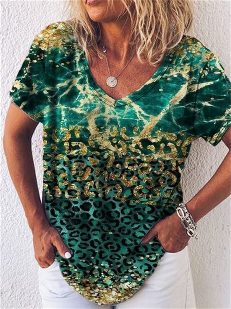 Vefave Classic Leopard Glitter Art T Shirt