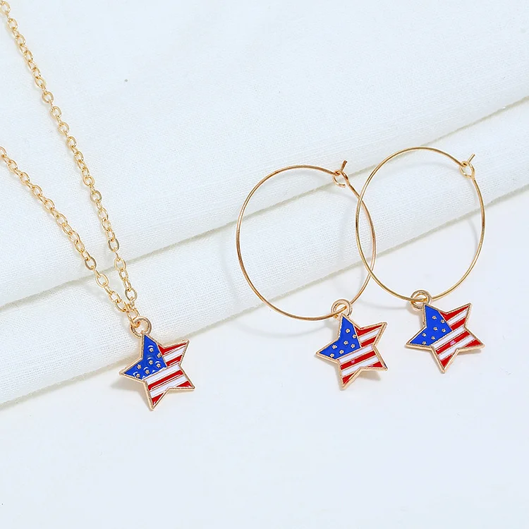 Festival Gold Independent Day Flag Pentagram Shape Alloy Jewelry Set  Flycurvy [product_label]