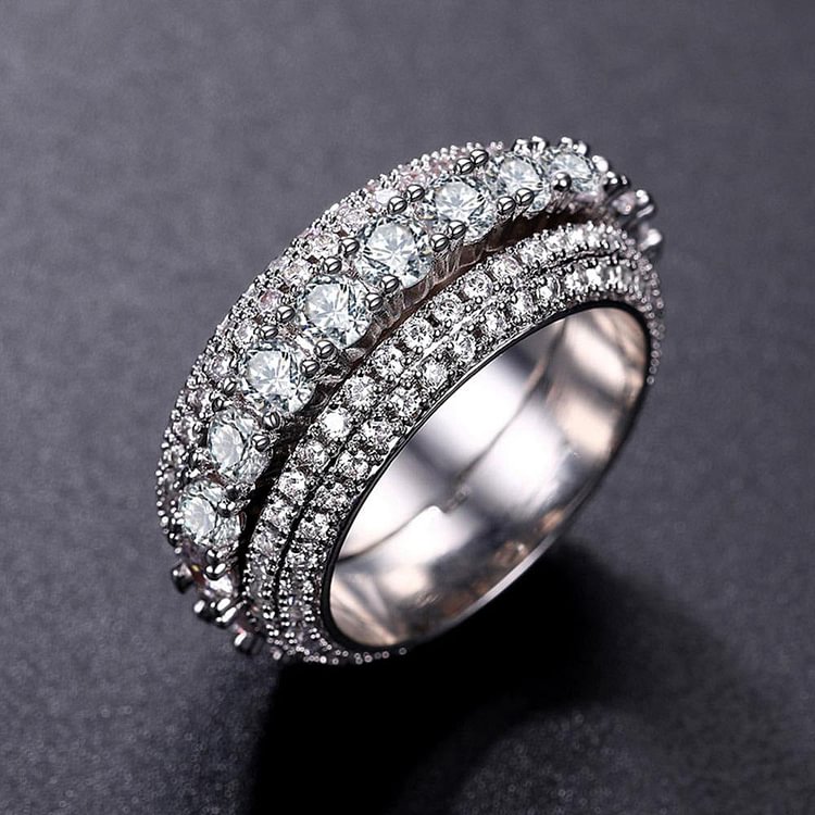 Fashion Five Row CZ Diamond Rotating Ladies Ring