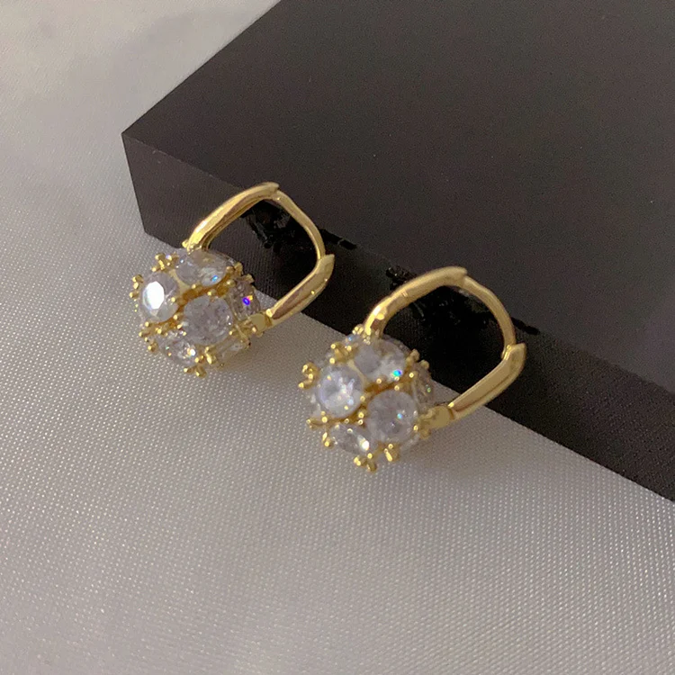 Fashion Gold Geometric Sparkly Ball Rhinestone Earrings  Flycurvy [product_label]