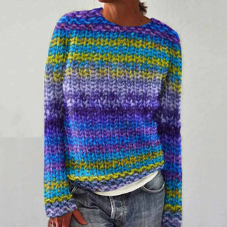 Women'S Vintage Striped Crochet Art Cozy Sweater