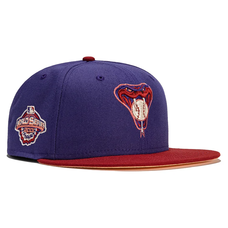 Exclusive New Era 59Fifty Parks The Arizona Icon Arizona Diamondbacks 2001 World Series Patch Snakehead Hat - Purple, Sedona Red QueenFunky