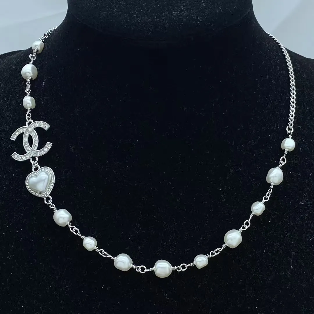 Chanel Half Silver Chain Half Pearl Necklace