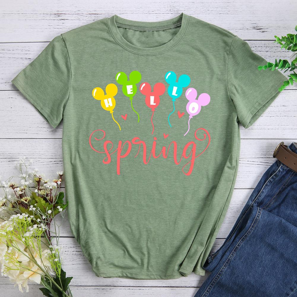 Hello Spring Round Neck T-shirt-017174-Guru-buzz