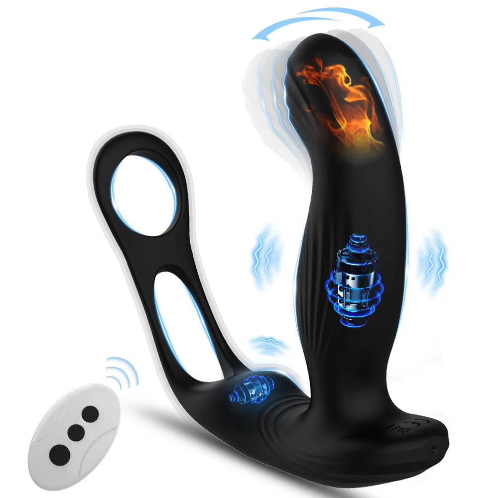 Warrior - Heating Wiggling Vibration Prostate Massager With Double Rings - Rose Toy
