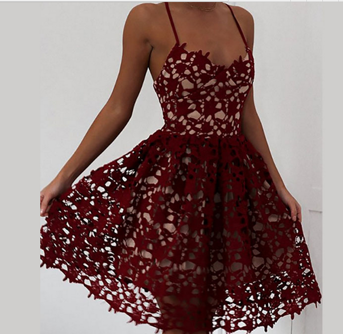 Cute V Neck Burgundy Lace Short Prom Dress, Fashion Girl Dress