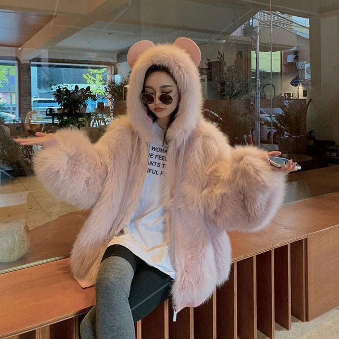 Bear Ears Faux Fur Hooded Coat SP15220
