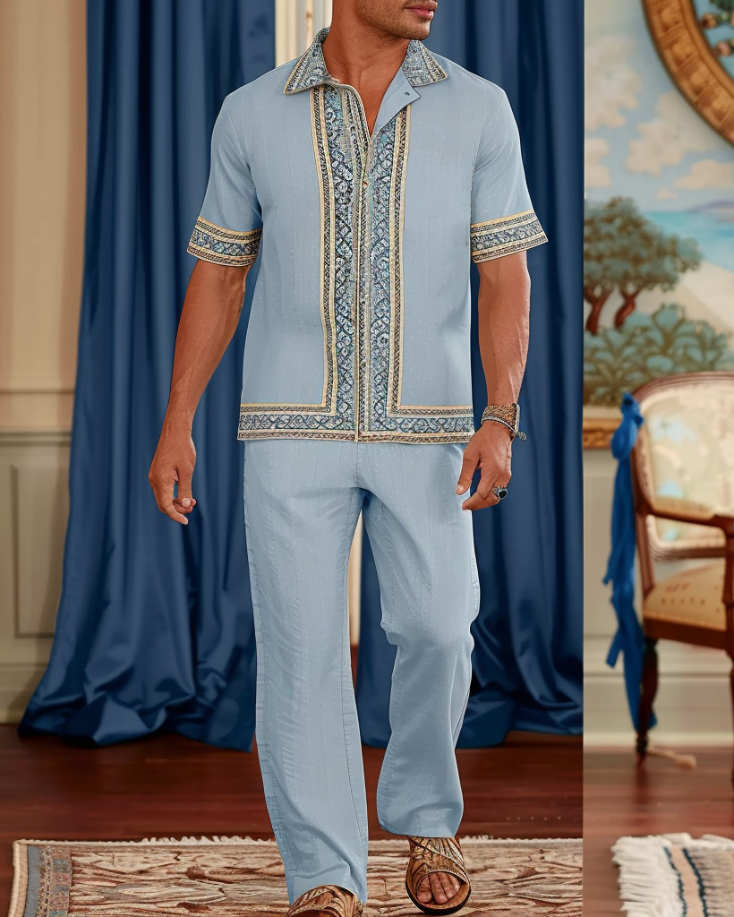 Men's Gorgeous Ethnic Floral Pattern Walking Suit 014
