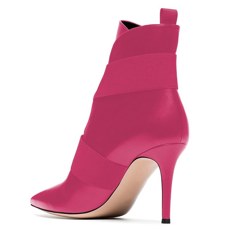 Pink Straps Pointy Toe Stiletto Heel Ankle Booties |FSJ Shoes
