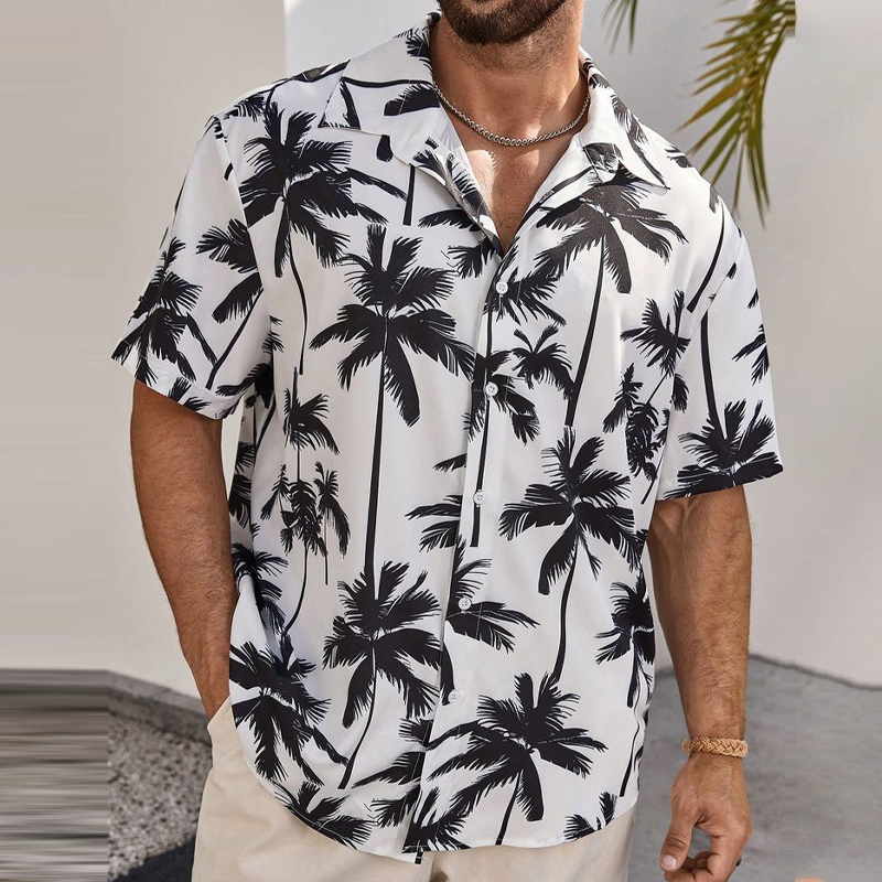Men's Vacation Print Lapel Single-Breasted Shirt