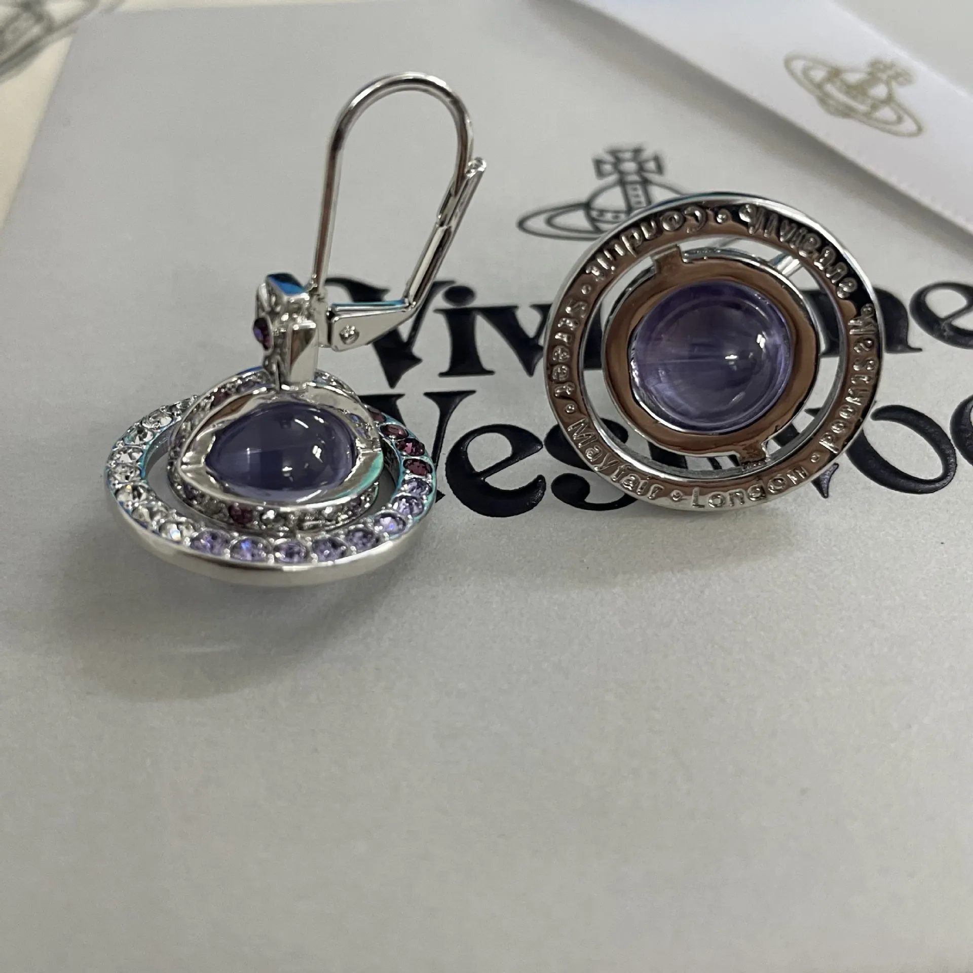 Vivienne Westwood Light Purple Crystal Ball Planet Saturn Earrings